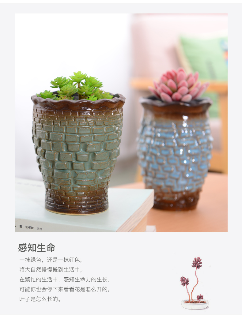 Cọc cũ chậu hoa mọng nước châu Âu gốm hoa chậu cây xanh hoa cũ cọc cũ chậu hoa khô bình hoa - Vase / Bồn hoa & Kệ bình cắm hoa ly