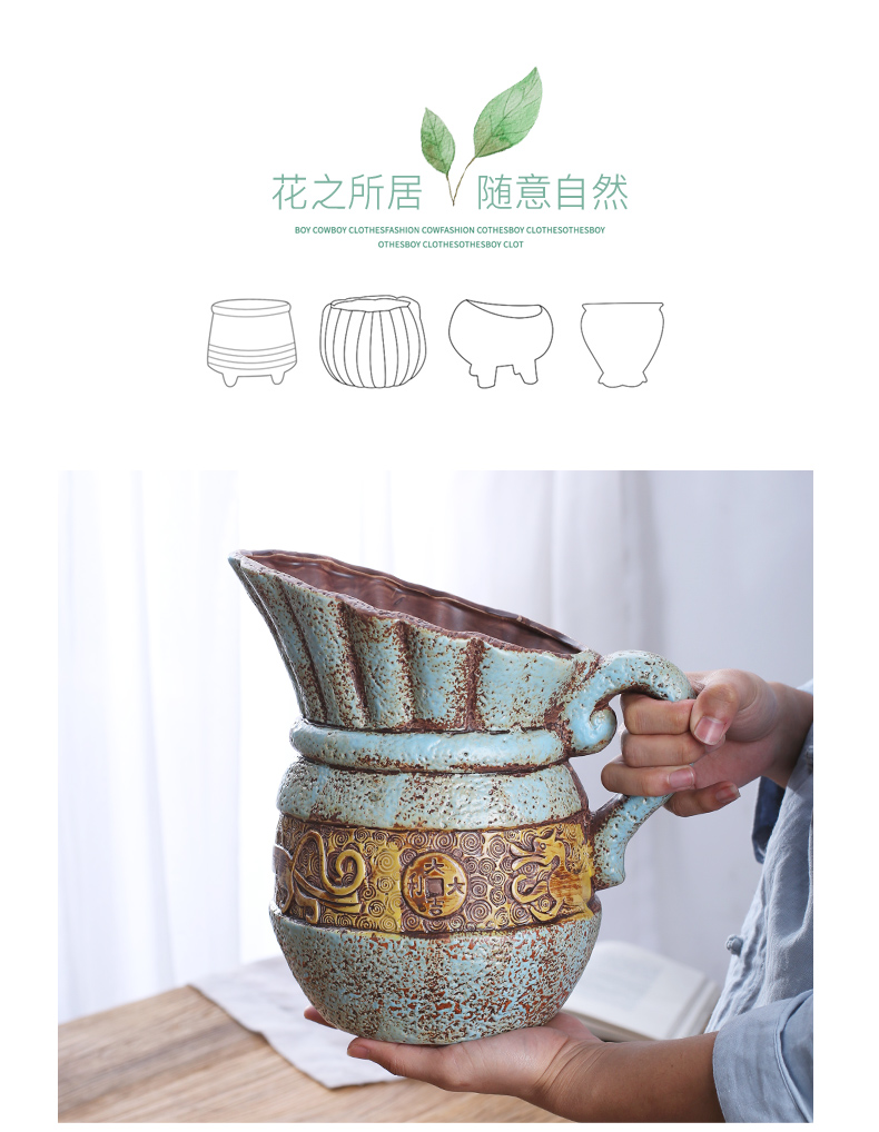 European high old com.lowagie.text.paragraph of large diameter running the meaty plant ceramic flowerpot more than meat, green asparagus flower implement extra large flower pot