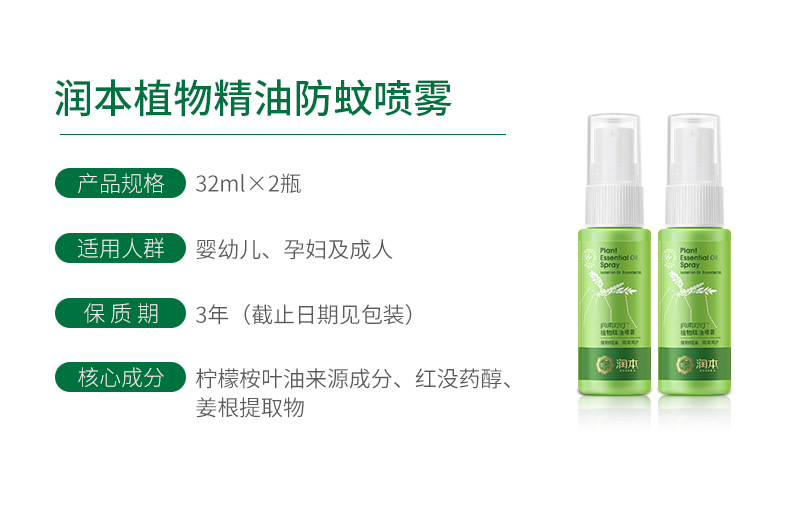 润本 植物精油驱蚊喷雾 35ml*2支 不含避蚊胺 母婴适用 图3