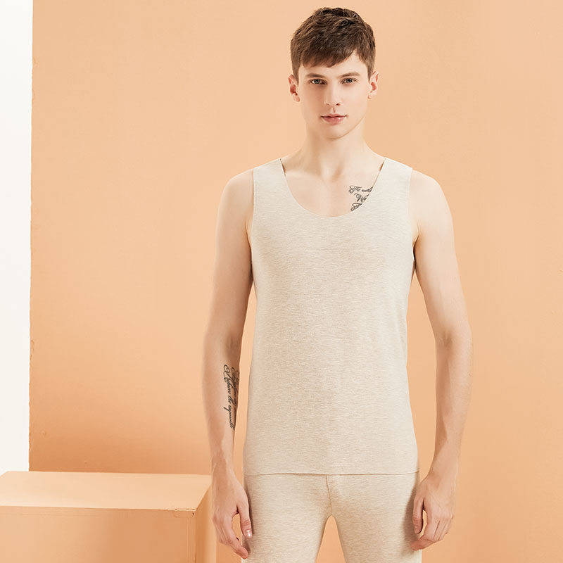 De Velvet traceless warm vest men's self-heating underwear thickened plus velvet silk vest tight leggings top