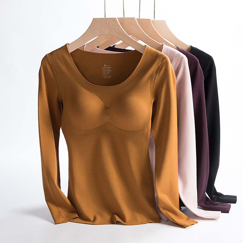 Duvet Fever-free lady Fever Coat Single single blouse with velvety thickened with chest cushion Meatshirt with undershirt autumn and winter