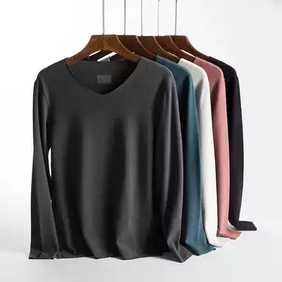 Double-sided velvet streak-free hot clothing men's V-collar self-heating autumn clothing bottoming top tight padded plus velvet winter