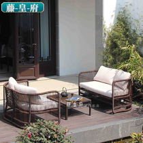 Outdoor Chinese rattan sofa combination outdoor courtyard garden pavilion balcony rattan chair sofa double booth