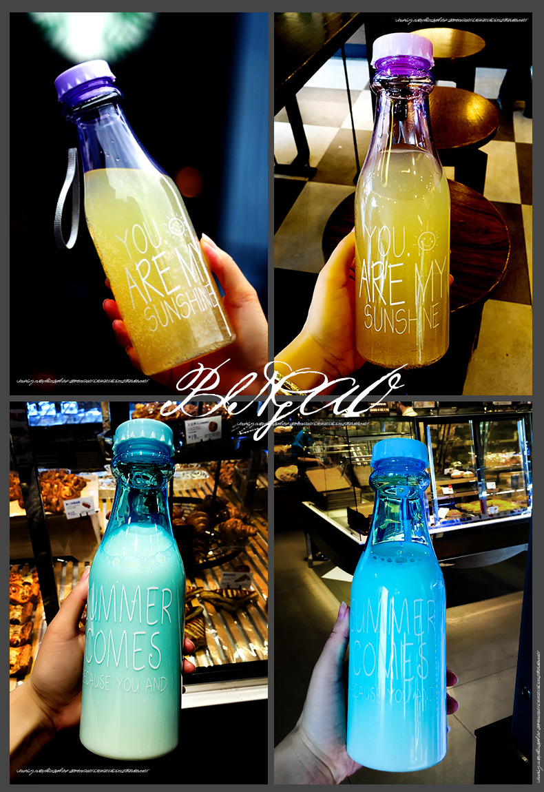 Nắp cốc đôi bằng tay Màu kẹo không thể làm vỡ chai nước soda cốc nước cầm tay Sáng tạo cốc nhựa trong suốt bình giữ nhiệt tiger