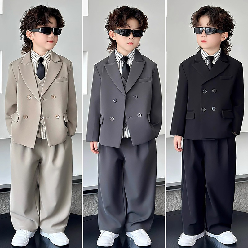 French Uamtor Children's Casual Suit Boys' Performance Clothing Spring and Autumn Flower Boy Formal Wear Boys' Suit Set Trendy