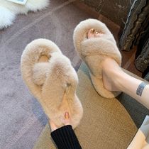 Gross Wool Slippers Women Wear New Han Prints INS Chains Shoes Autumn Winter Cross Thick Undercotton Slippers Spring Autumn Season