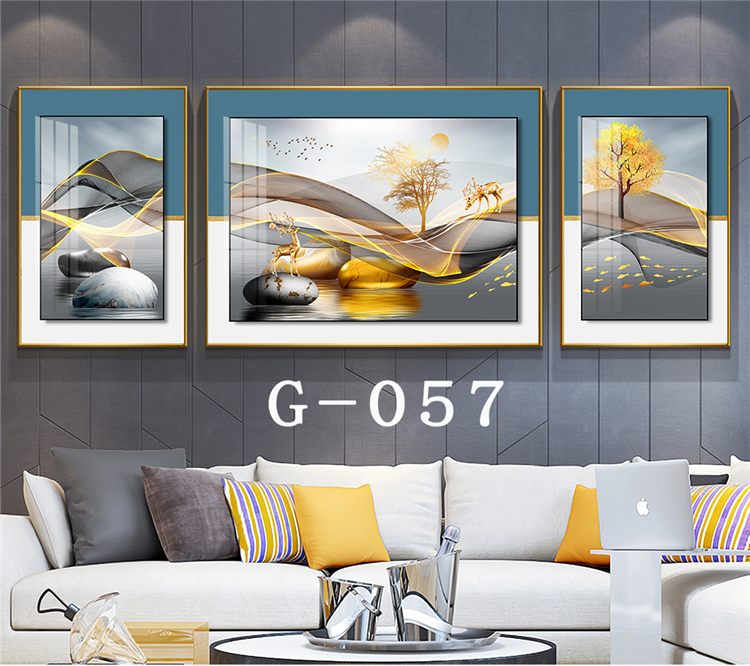 Living room sofa background wall painting decorative painting modern minimalist Nordic light luxury mural creative triple crystal porcelain painting
