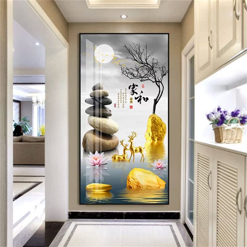 Entrance to the family Xuanguan Decorative Painting Modern Simple Living Room Crystal Porcelain in Gate Entrance Door Strokes and painting Corridor Vertical Version Wall Painting