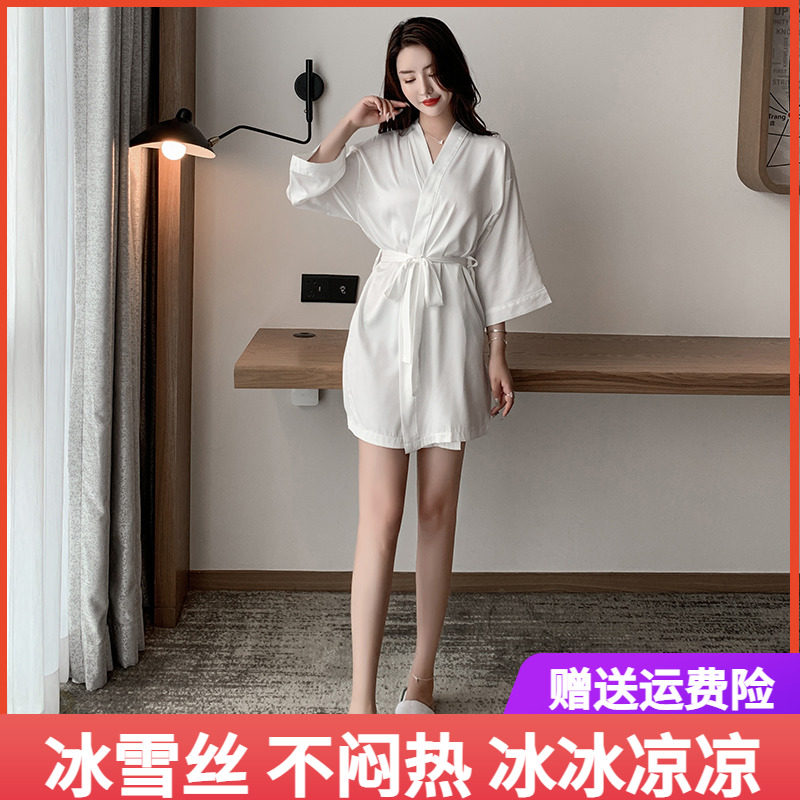 Sleeping Robe Woman Spring Summer Fall Middle Sleeve Thin Ice Silk Bridal 2022 New White Silk Sexy Pyjamas Dress Dress