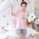 Đồ ngủ của phụ nữ mùa hè quần short ngắn tay cotton ngọt ngào và dễ thương Vịt Donald dịch vụ nhà mùa hè cotton lưới màu đỏ bộ đồ học sinh - Giống cái