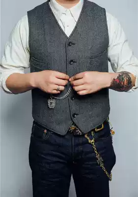 Autumn and winter British retro herringbone woolen vest men's tweed slim suit vest business casual large size trend