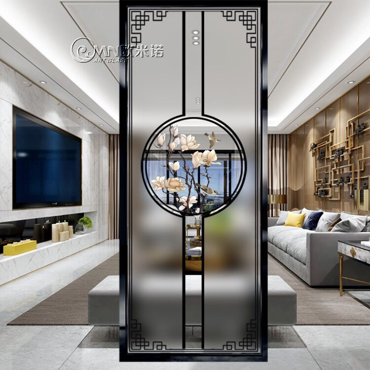 Customized modern Chinese art glass partition living room screen background frosted light-transmitting entrance porch to block home
