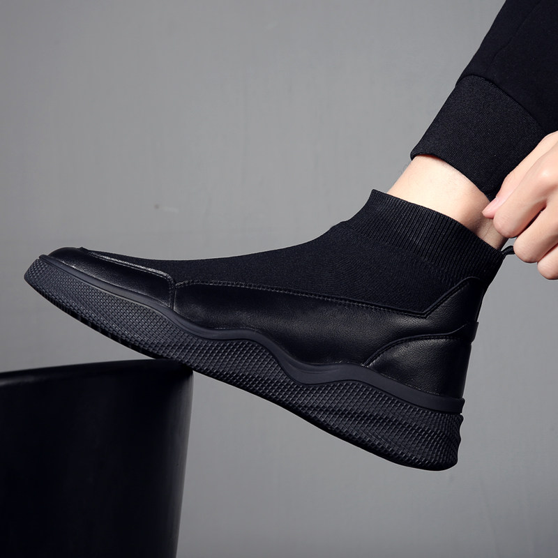 Socks Shoes High Cylinder Men's Breathable Sports Casual Shoes 2021 Fall Han Edition Tidal Flying Weaselwear Black Pop-up Socks Shoes