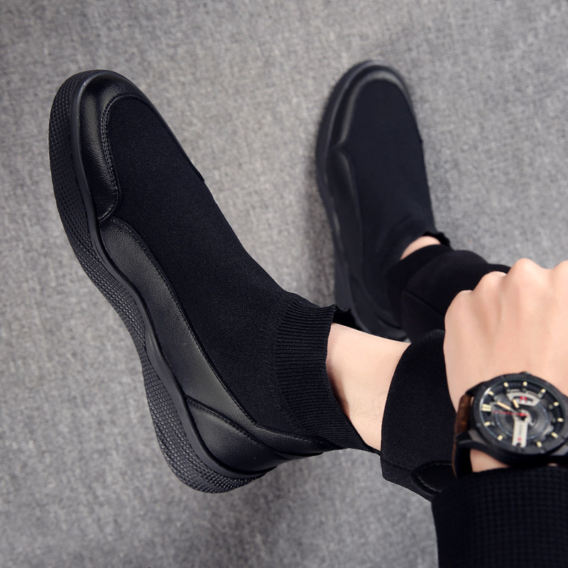 Flying woven shoes men's Korean version tide autumn new breathable high-top shoes men's socks shoes knitted shoes black all-match men's shoes socks