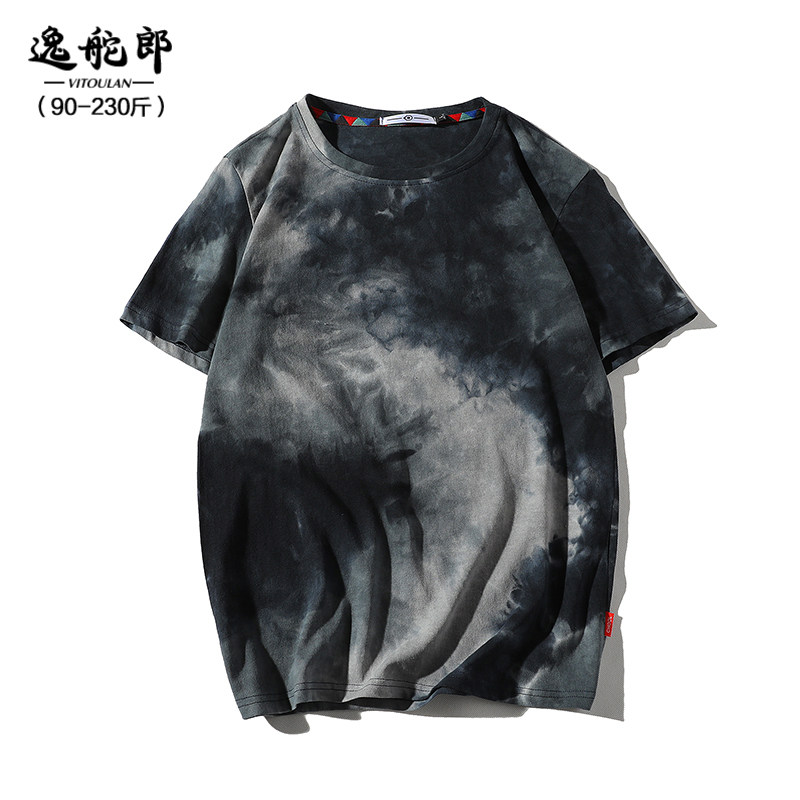 Summer Zdyeing short sleeve T-shirt for men Tide Card Tide Plus Hypertrophy Size Half Sleeves Ins Fat Sub Loose Casual Inner Lap
