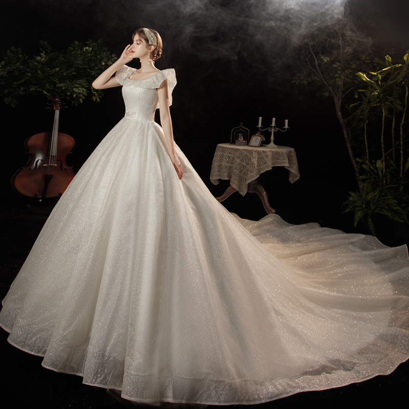 Straight Shoulder Main Wedding Dress Gown 2022 New Temperament Bridal Tuxedo Pregnant Woman Starry Sky Luxurious Little Subs