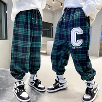 Childrens pantypants CUHK childrens spring clothes 2022 Spring models new boy sports pants CUHK children casual pants Plaid Pants Tide