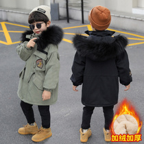 Boy cotton clothes 2022 new winter clothing children Cavet thickened cotton clothes CUHK long-style foreign pistes overcome the tide