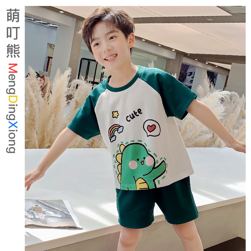 Boy sleepwear Summer thin style Cute Cartoon Pure Cotton Short Sleeve Shorts Children Boy Round collar Home Two sets