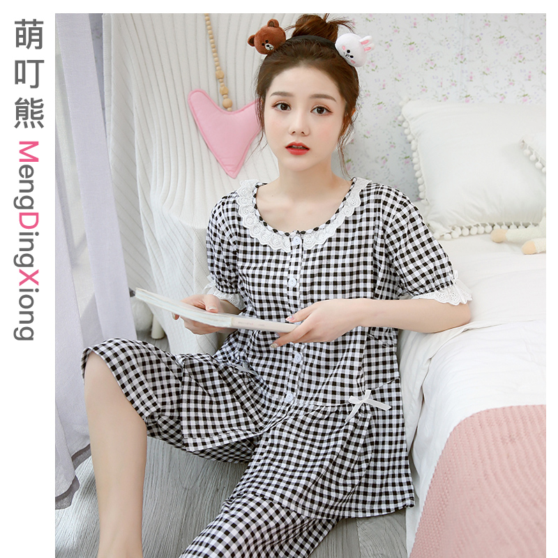 Breastfeeding pajamas summer short-sleeved thin cotton breastfeeding postpartum nursing home May 7-point pants pregnant women confinement clothes