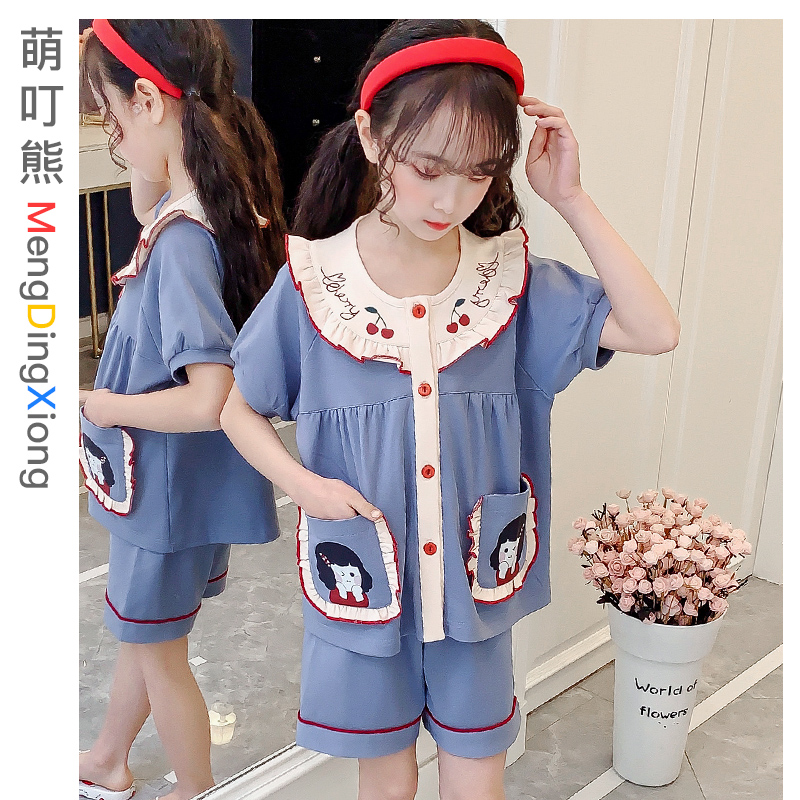 Girl Sleepwear Summer Thin cotton short sleeves shorts Children's baby Home Cuts cute girl Two sets in summer