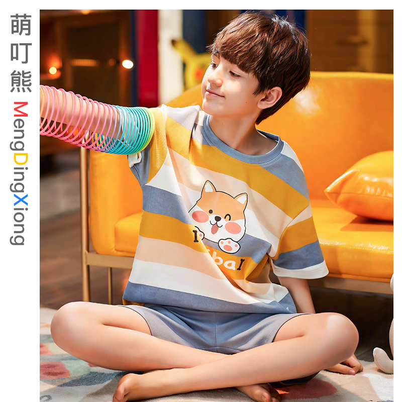 Cute Dingle Boy Sleepwear Summer Thin Cotton Boy Short Sleeve Cartoon Cute Pyjamas Cute Pyjamas Children's Home Suit Suit