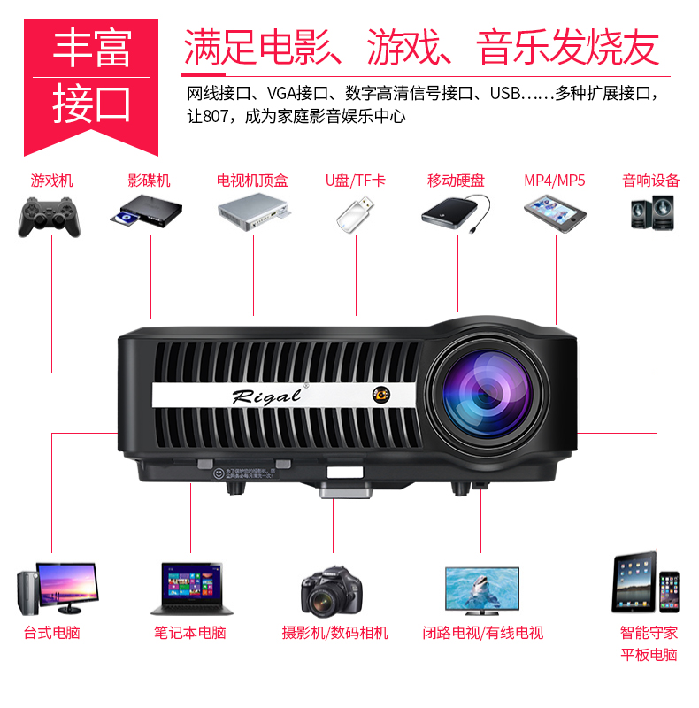 Máy chiếu Regal 807 văn phòng tại nhà WiFi không dây rạp hát tại nhà 1080P HD điện thoại di động máy chiếu thông minh Android 4k mini 2019 mới thu nhỏ ngày chiếu