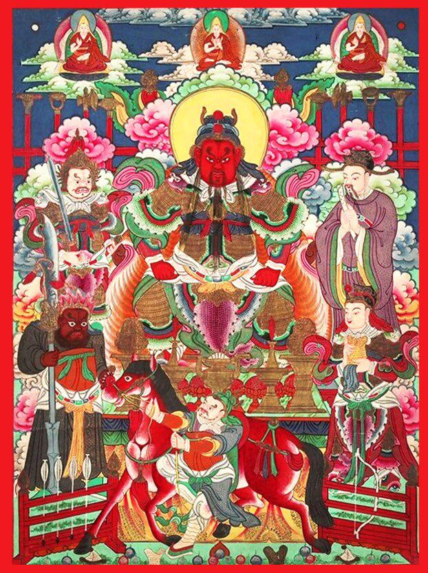 The knot closes with the statue of the Emperor Guan Hwanghan, the portrait of the Buddha painting the image Garbha Bodhisattva portrait of the Bodhisattva Bodhisattva