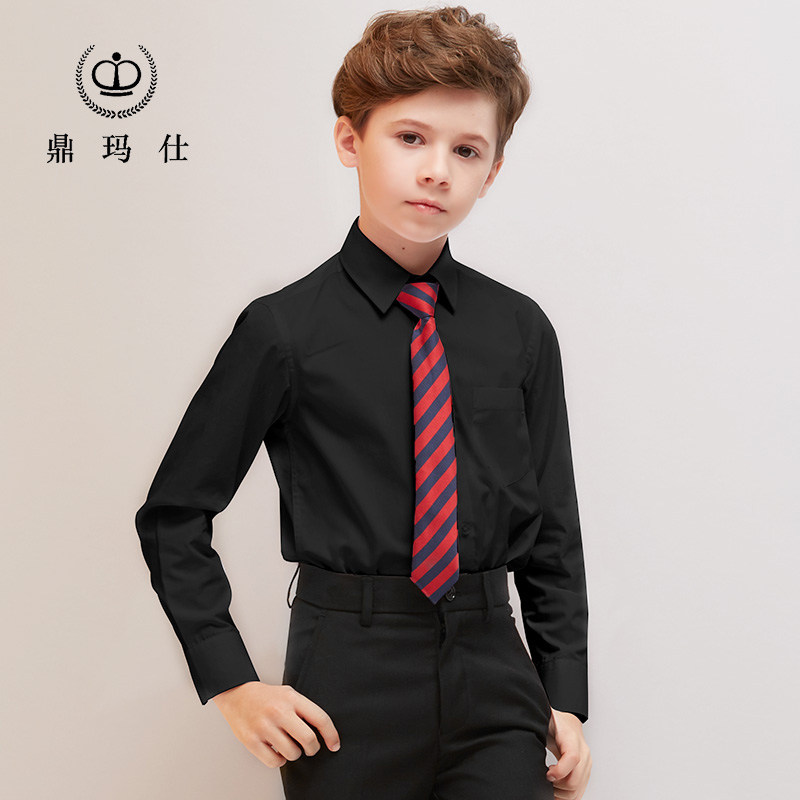 Ding Ma Shi boy shirt Children's dress shirt Solid color Middle and large children's performance long sleeve shirt hundred Korean version of the student