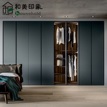 Beauty impression Modern light luxury cloakroom customization Advanced skin sense blue minimalist flat door wardrobe customization