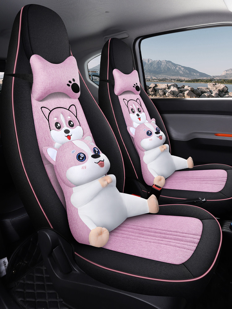 Wuling Hongguang miniEV20 car seat cover linen special custom fabric cartoon four seasons all-inclusive seat cover