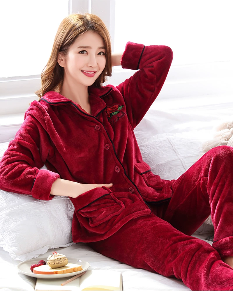 Đồ ngủ nhung san hô nữ mùa thu đông dày tay dài ấm áp flannel dịch vụ nhà dễ thương phù hợp với áo cardigan cộng với kích thước - Nam giới