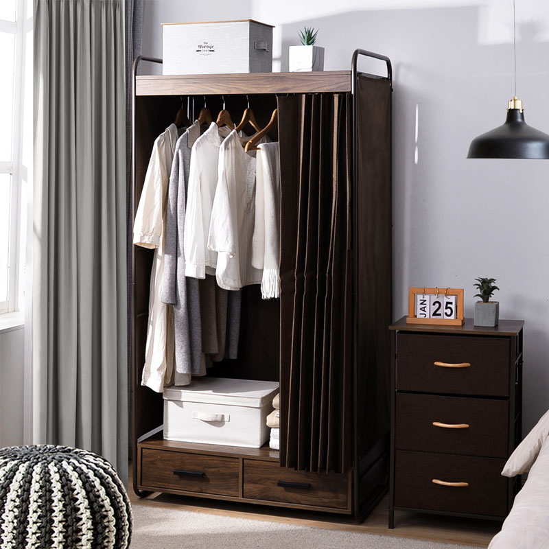 Modern simple wooden wardrobe Simple wardrobe storage cabinet Fabric household bedroom dormitory bold reinforcement assembly wardrobe