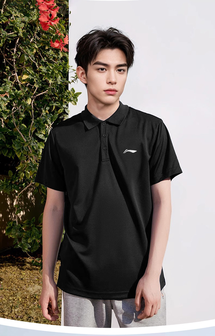 Li Ning, спортивная летняя футболка polo для отдыха для спортзала, быстрое высыхание, короткий рукав 