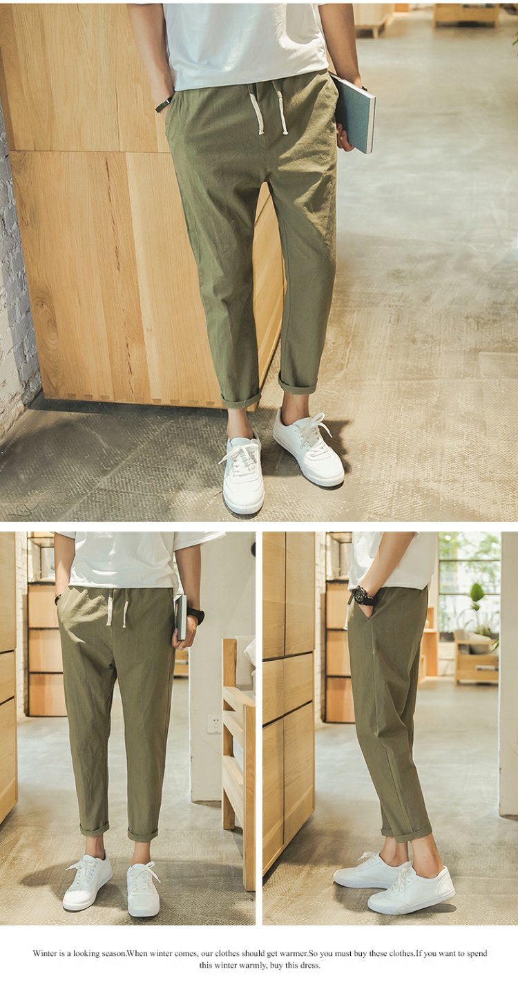 Quần nam mùa thu quần linen Xu hướng Hàn Quốc quần ống rộng chân cotton và vải lanh chín điểm quần harem quần short nam quần jean nam đẹp
