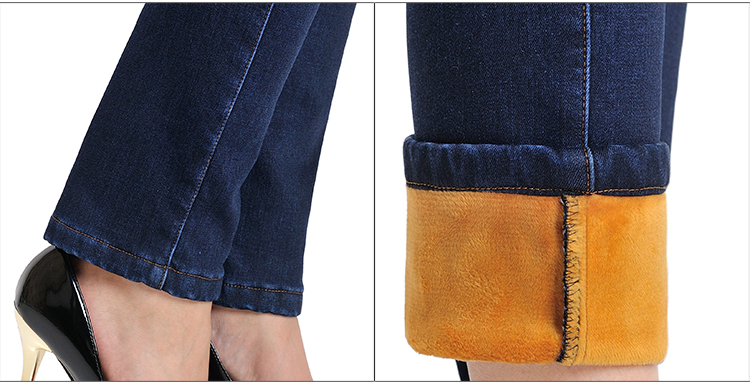 Mùa thu đông 2018 mới quần jeans cạp cao rộng vừa phải quần mẹ ống quần thẳng cộng với quần nhung dày quần bò ống sớ