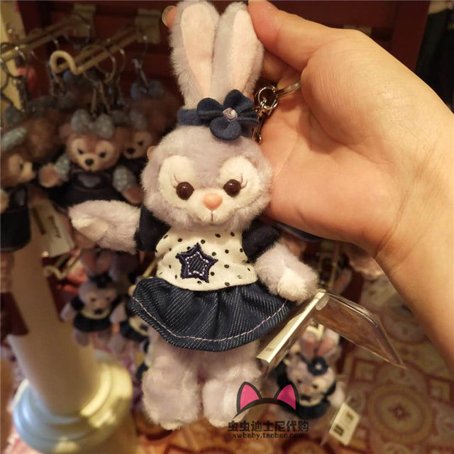 Hong Kong Disneyland Snowy Rose Stellalou Rabbit Denim Plush Keychain Bag Pendant