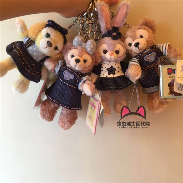 Hong Kong Disneyland Snowy Rose Stellalou Rabbit Denim Plush Keychain Bag Pendant