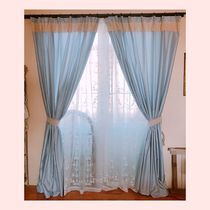 Nordic simple wind fog Blue finished adhesive hook curtain living room bedroom balcony floating curtain American country European style