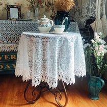 Pastoral tablecloth round cloth ins Wind coffee table tablecloth translucent bedside table cloth net red lace small scarf