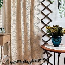 Foreign Trade Outlet Raw Single American Countryside Cotton Hemp Woven Lace Finished Wear Rod Curtain Door Curtain Partition Curtain Floating Curtains