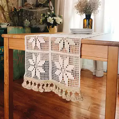 Nordic style pastoral cotton crochet lace table cloth tea table flag bed flag Net red art photo background cloth