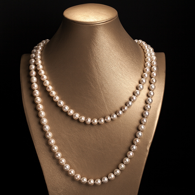Pearl Necklace, Long Sweater Chain, Suitable for Middle-Aged and Elderly Women, Gift for Mother, Genuine Pearl Multi-Layer Freshwater Pearl Chain