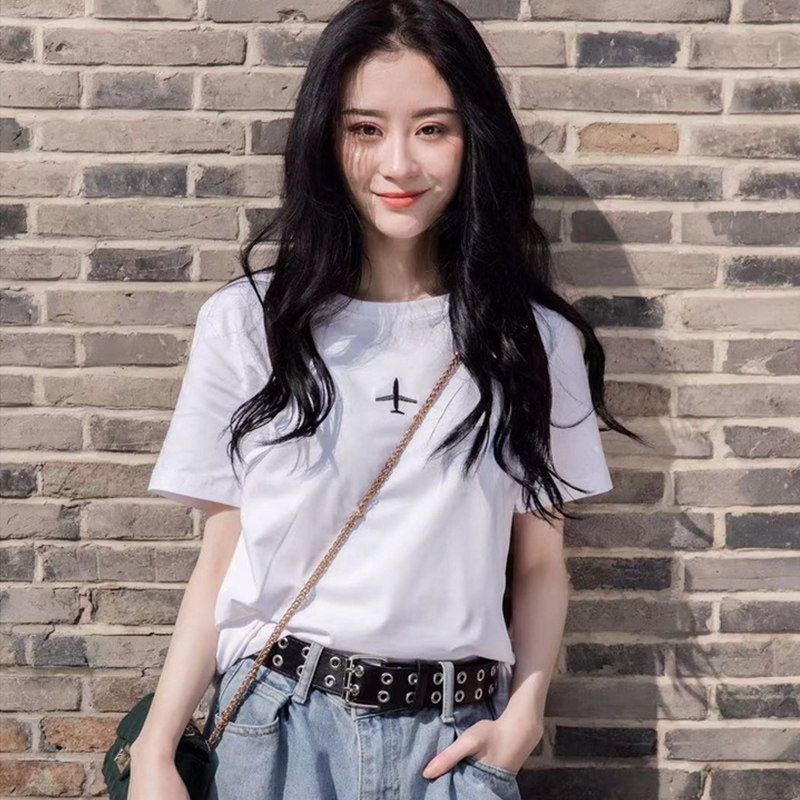 European station 2022 new summer embroidery white short-sleeved T-shirt women's loose all-match cotton half-sleeved T-shirt top