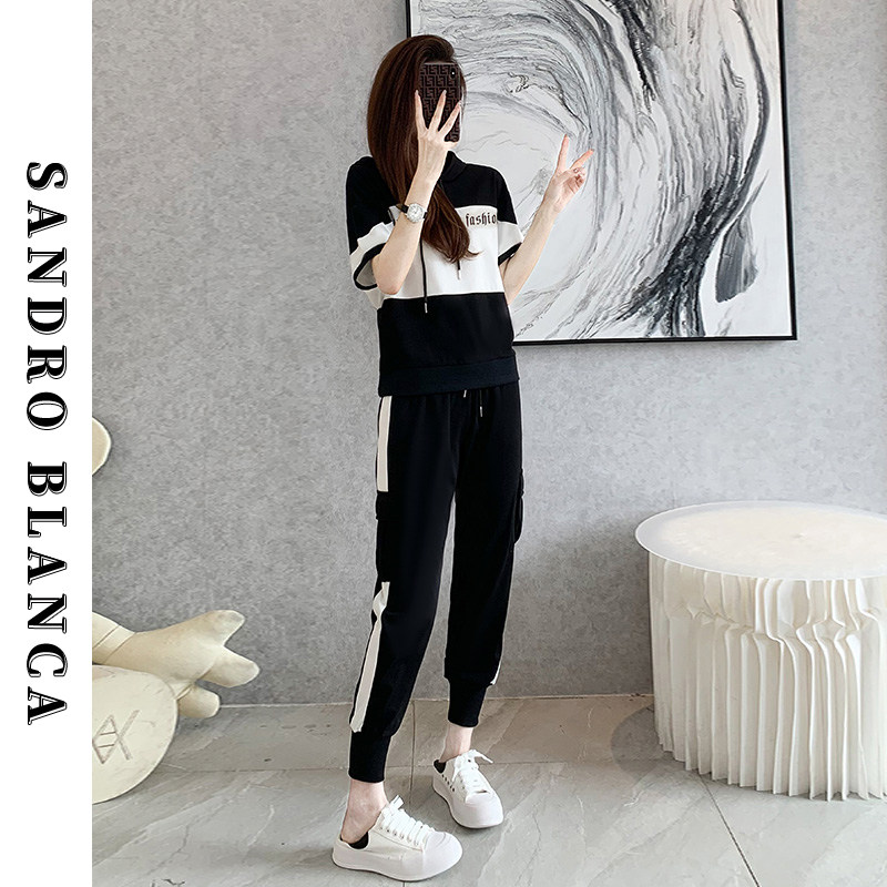 Sandro Blanca sports casual suit women 2022 summer new stylish elegant even hat sports shirts two sets