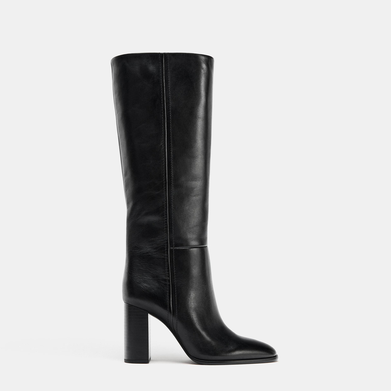 Zaba Tana 2026 British Style Black High Boots for Women, Chunky Heel, Round Toe, Riding Boots, Slimming High-Heeled Long Boots