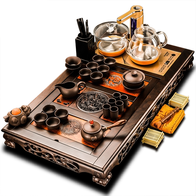 Ebony tea set solid wood tea tray whole set of Kung Fu purple sand modern home living room office tea table Cup sea pot