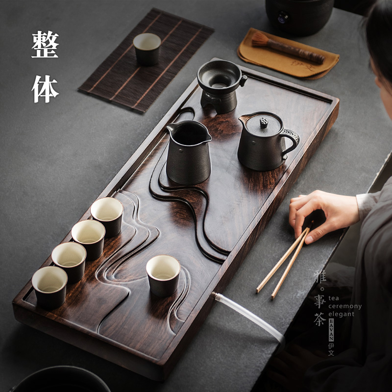 Ebony solid wood tea tray Whole tea table Home office meeting tea sea Simple large log Kung Fu tea set