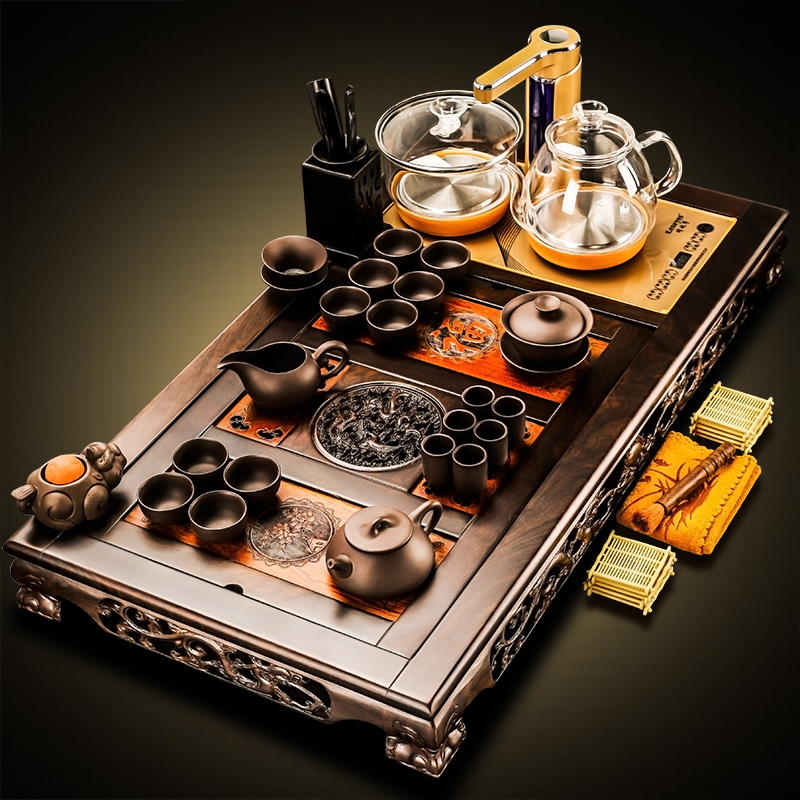 Ebony solid wood tea tray set Tea set Home office Kung Fu Tea Road Cup sea automatic kettle tea table