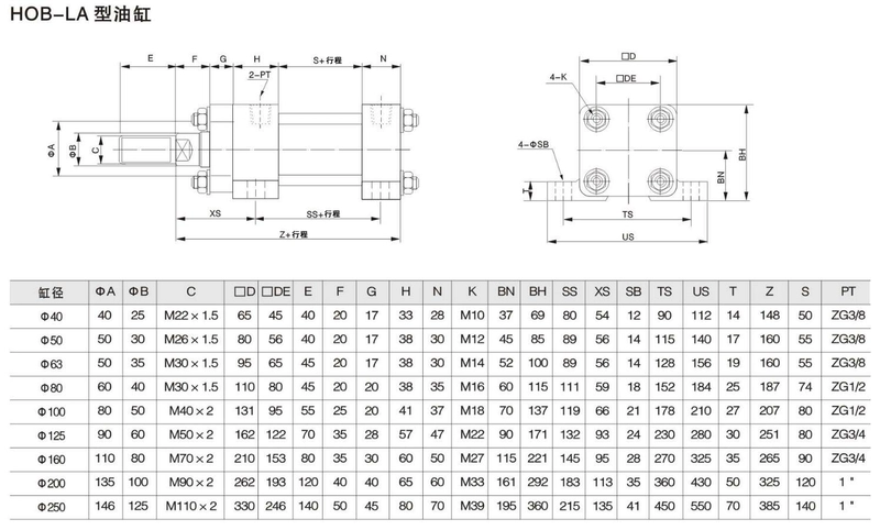 Xi lanh dầu nặng xi lanh thủy lực hai chiều khuôn HOB40/50/63/80/100/125-150-200LA FA áp suất cao xy lanh thủy lực parker